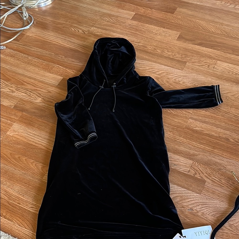 STYLEWE Black Velvet Hoodie Dress